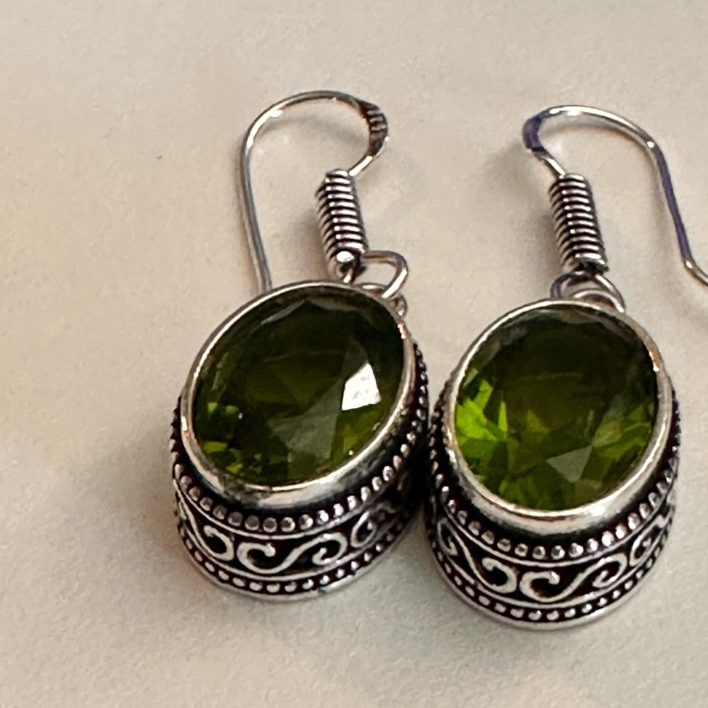 Silver Lime Green Colored Earrings 1”